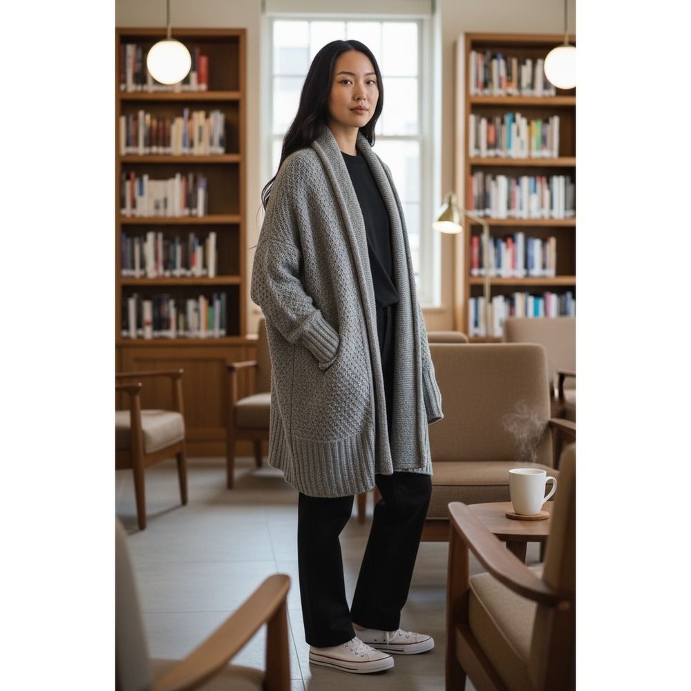 ANGEL OF THE NORTH Women's Gray Knit Shawl Collar‎ Cardigan Sweater Size S